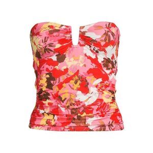 Land's End bandeau tankini top color is orange peach etched leaves size 16 long